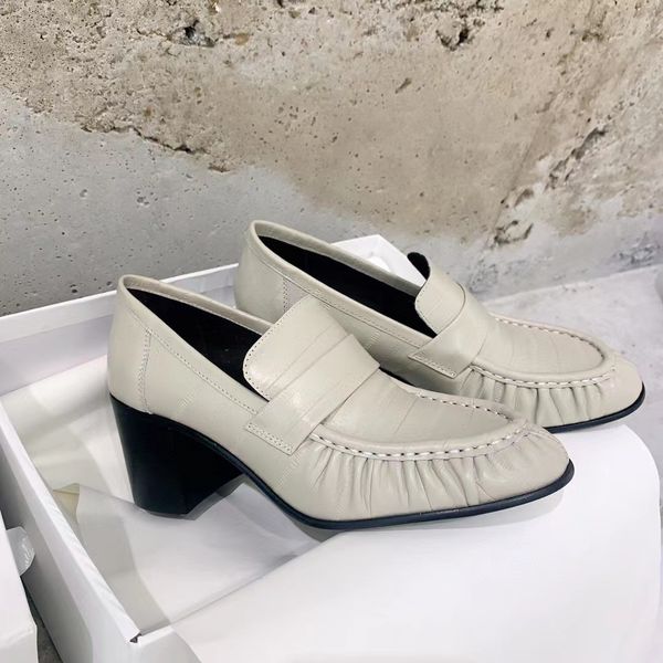 

leather designer rai loafer pumps the row soft leather loafers luxury shoes high heel elegant straps kitten heels slippers size35-40 jxwo, Black