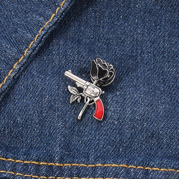 

dark night rose pistol retro personalized gothic alloy oil drop emblem cute anime movies games hard enamel pins collect metal cartoon brooch, Blue