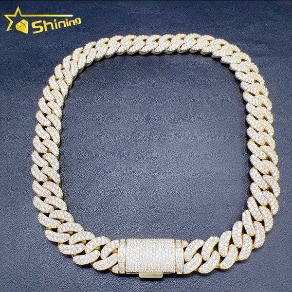 

hip hop jewelry moissanite cuban necklace ice out 925 sterling silver moissanite cuban link chain 15mm