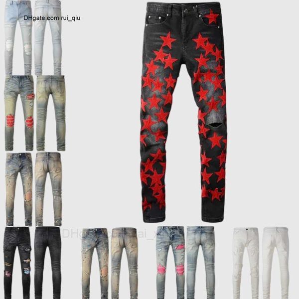 

men's ripped distressed skinny jeans fashion mens motorcycle moto long off cotton slim feet high street denim light blue paste cloth ho