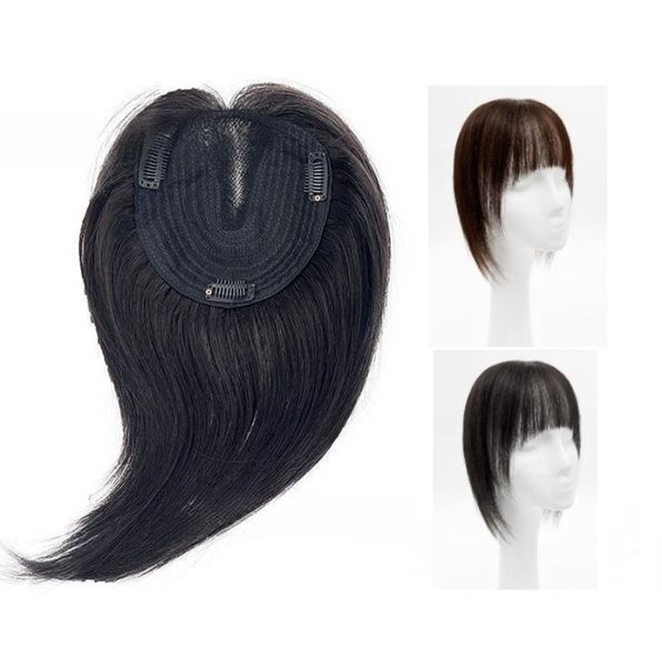 

remy human hair er for women thinning, toupee with flat bang 5"x5.5" c-part 10" black brown