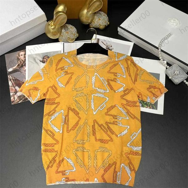 

yellow womens designer summer spring classic fashion luxury digital colorful printing round neck knitted short sleeves ladies clothes, White