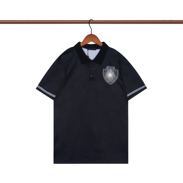 

2023 designer's new  full print v short sleeve shirt summer couple loose all-match classic lapel polo shirt, White;black