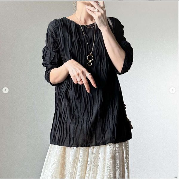 

Japanese Autumn New Style Temperament Loose Design Feeling Pleated Top With A Bottom For Fashionable Casual Women' Clothing, Black