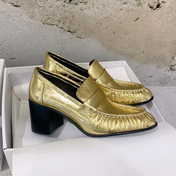 

designer leather rai loafer pumps the row soft leather loafers luxury shoes high heel elegant straps kitten heels slippers size35-40 5ypo
