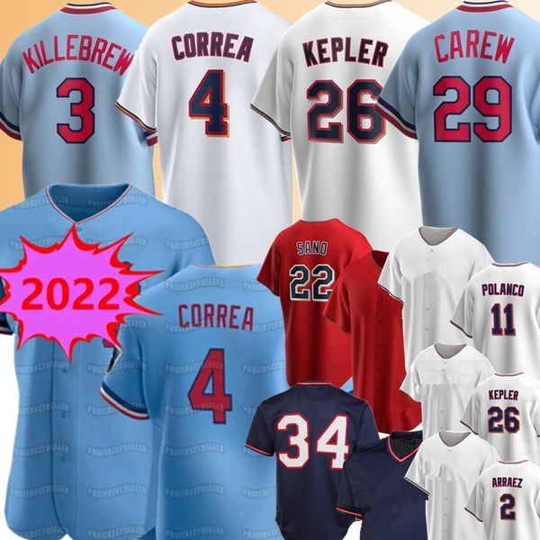 

4 carlos correa jersey 26 max kepler 29 rod carew harmon killebrew baseball jerseys jorge polanco miguel sano byron buxton kirby puckett jor, Blue;black