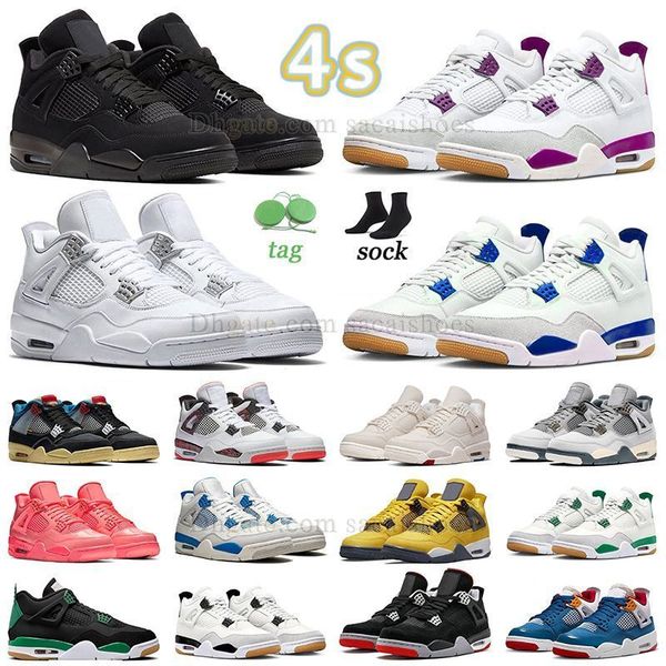 

new fashion 4s basketball shoes jumpman 4 sb sapphire black cat 4s sb purple pure money men women sneaker outdoor trainers lightning union o