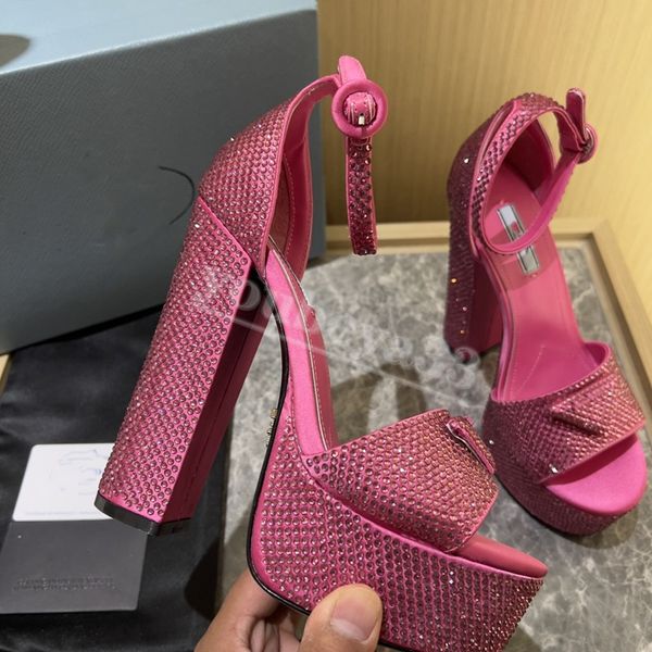 

luxury aevitas sandals waterproof platform high heel personalized leather catwalk design thick heel and double ankle strap decorated with rh, Black