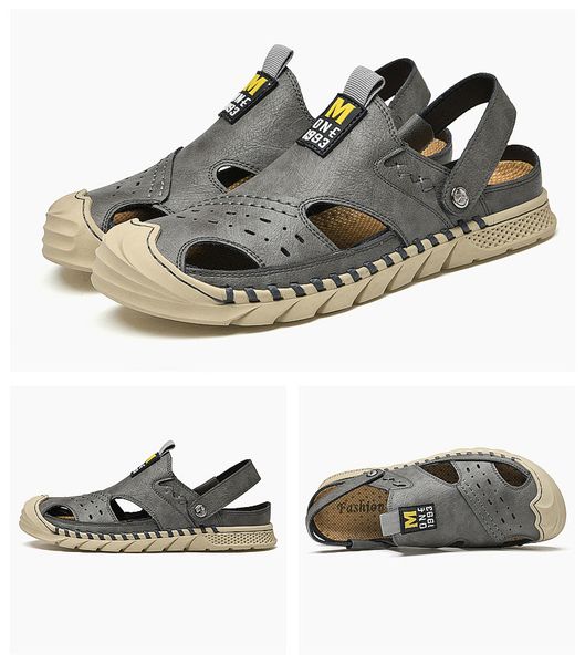 

men shoes waterproof non-slip sandals cow leather men's soft bottom wear-resistant slippers breathable sandals 38-46, Black