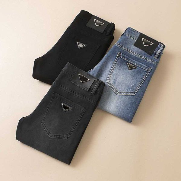 

men's jeans designer jean pants autumn winter thickened denim trousers men women slim small toe trend casual straight 11iw, Blue