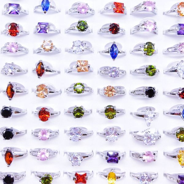 

bulk wholesale 50pcs colorful crystal rings for women fashion zircon rhinestone wedding anniversary charms party gift jewelry lots, Slivery;golden