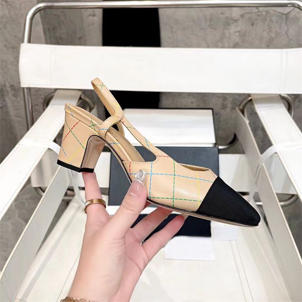 

fashion women's mid-heel slippers leather summer chunky heel classic buckle lozenge women's sandals dinner party shoelace box larg, Black