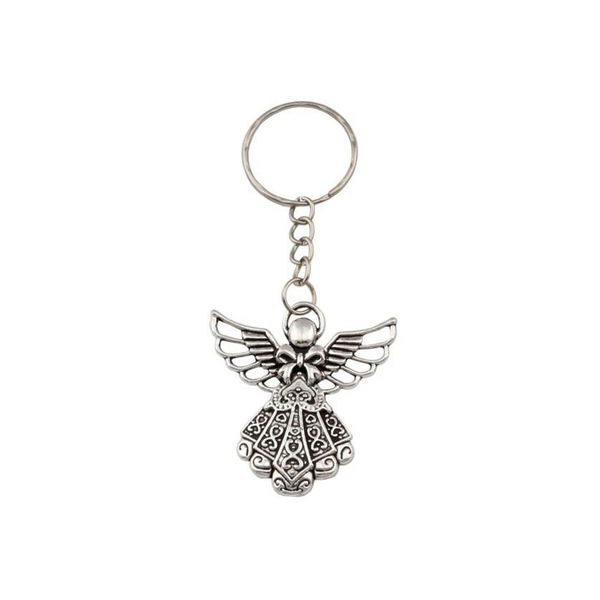 

30pcs antique silver alloy angel band chain key ring travel protection diy jewelry231r