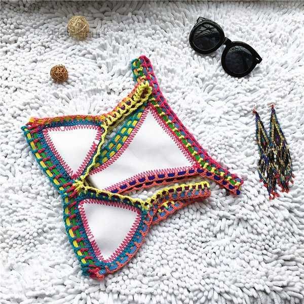 

women's knitted bikini swimwear female swim wear crochet for neoprene beachwear boho style swimsuit two pieces bathng tankini suits 3 q, White;black