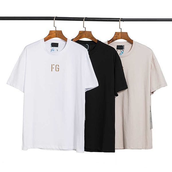 

ess tees t-shirts essen fashion clothing brand fears of god main line fog letter fg flocked short sleeve t-shirt mens loose fit t-shirt wome, White;black