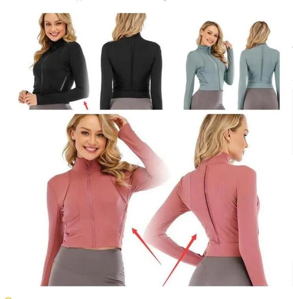 

yoga suit with double-sided matte nylon high elasticity solid color jacket, women's zipper standing neck sports slimming long sleeved b, White;red