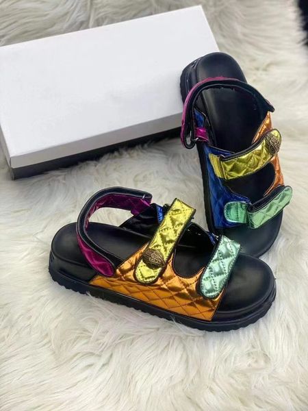 

new kurt geiger sandals platform slippers women stitching luxury rainbow summer flat beach sandal designer slides flat shoes eagle head diam, Black