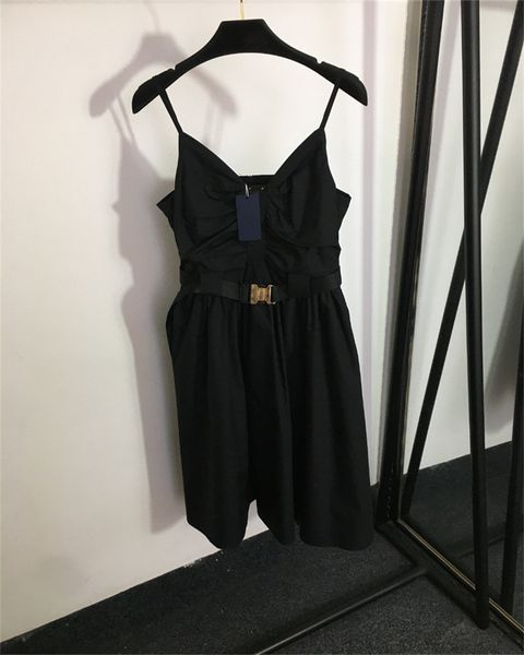 

women designer slip dresses triangle label bead chain sling black white camisole dress slimming off-the-shoulder dress skirt for summer, Black;gray