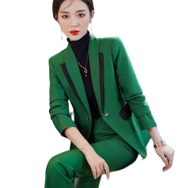 

pants formal professional women business suits with 2 piece set jackets coat and pants fall winter women blazers blaser trouser set, White