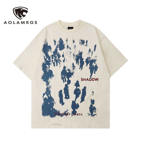 

men's t-shirts aolamegs t shirts letter printed inkjet art graphic o-neck oversize hipster vitality streetwear couple clothing, White;black