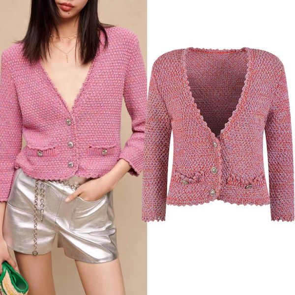 

403 2023 spring brand same style sweater long sleeve v neck pink fashion womens clothes womens yl, White;black