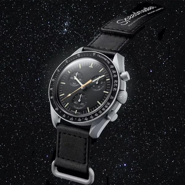 

new2023 bioceramic planet moon quarz watch mission to mercury 42mm full function chronograph mens couple joint name wristwatches, Slivery;brown