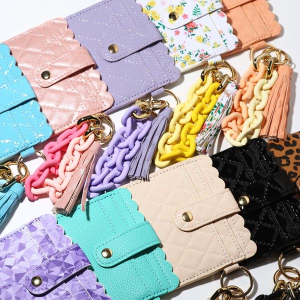 

wristlet keychain bracelet credit card holder wallet key ring silicone tassel keychains beaded bangle, Blue