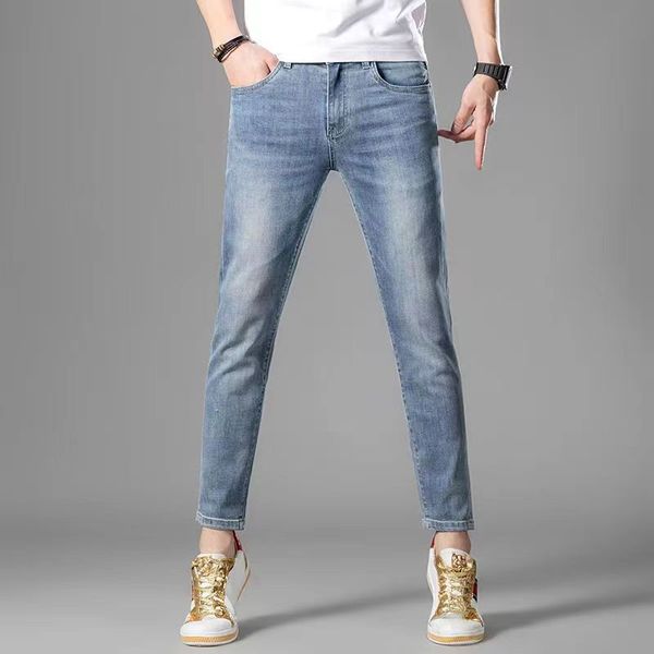 

designer jeans men's and women's khaki pants washed blue jeans european and american style elastic wear resistant fabric casual pa