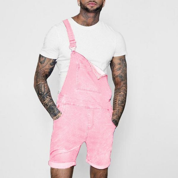 

men's pants pink denim overall shorts for men fashion hip hop streetwear mens jeans plus size summer short jean jumpsuits 230414, Black