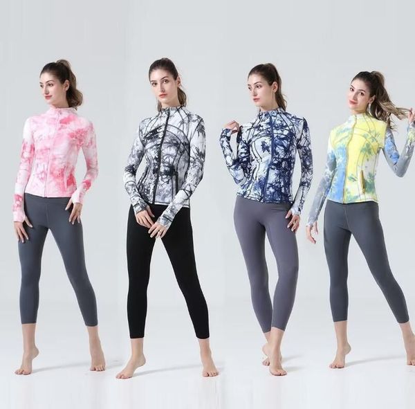 

lulus outdoor high-end new european and american tie dyed yoga sports jacket for women's autumn and winter nylon zippered yoga suit lon, White;red