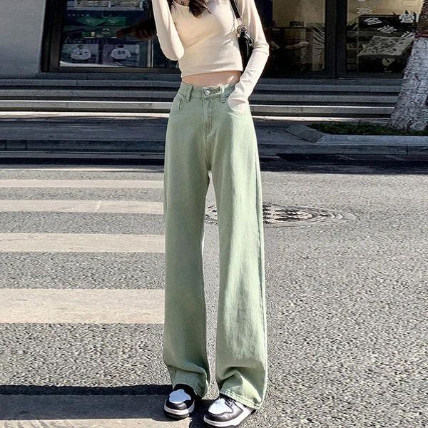 

jeans summer autumn green women jeans high waist straight leg harajuku long jean fashion casual streetwear trousers, Blue