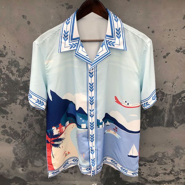 

men's casual shirts summer hip hop island print beach shirts casual short sleeve button down shirt hawaiian shirt men harajuku camisas, White;black