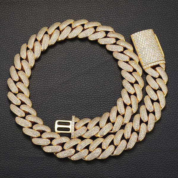 

wholesale hip hop jewelry luxury 20mm 14k 18k gold plated filled prong set 4 rows 5a zircon iced out heavy cuban link chain, Silver