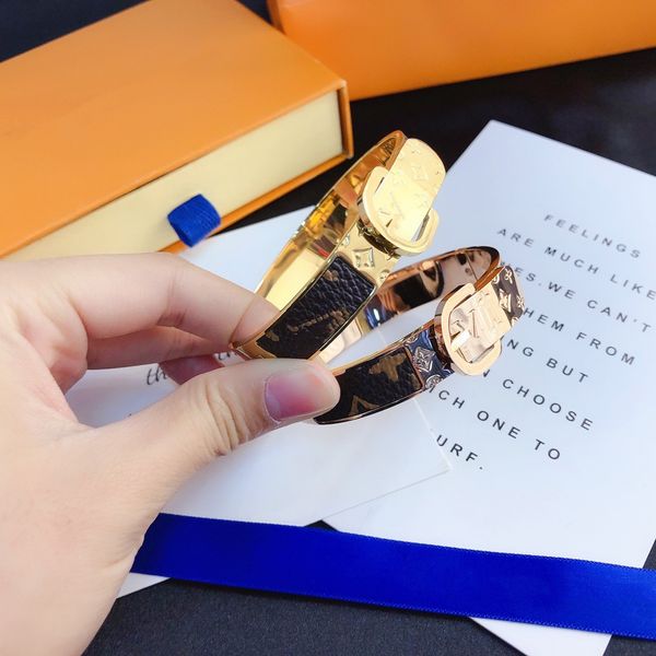 

new style bracelets women bangle designer letter jewelry faux leather 18k gold plated stainless steel wristband cuff fashion jewelry accesso, Black