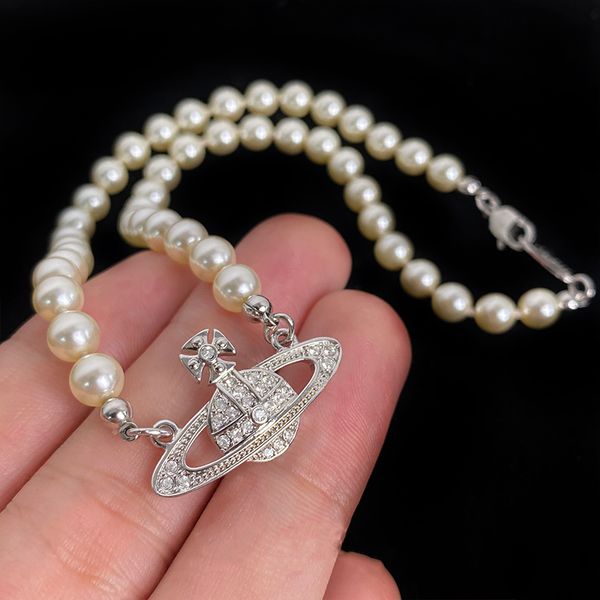 

designer saturn pearl necklace choker chain 40cm with official size 925 silver pinzircon pendants women necklace never fade, Golden;silver