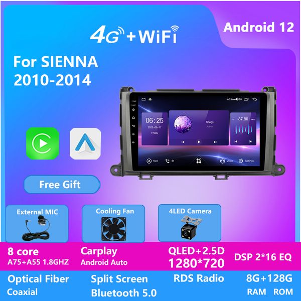 

128g car video for toyota sienna 2010-2014 android system 9 inch vehicle gps touch screen head unit with google map
