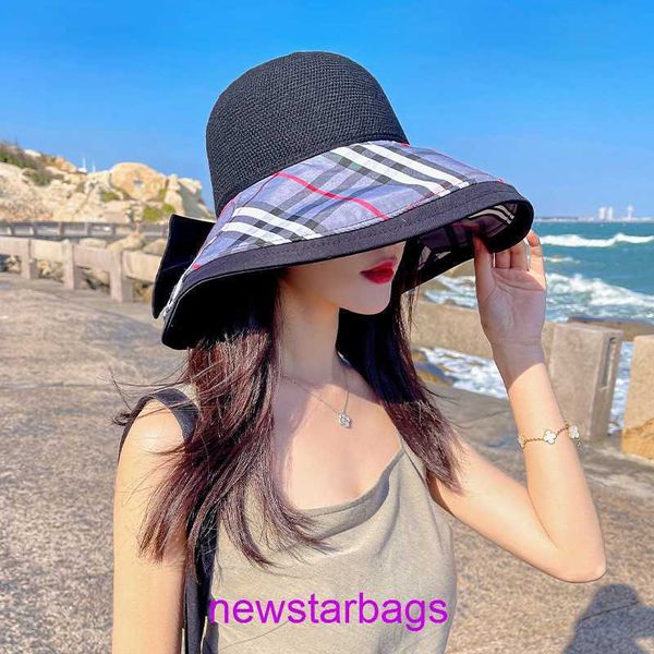 

brand designer burbberys hat online store summer hat women's big brimmed black sun shading protection brain korean version canvas fishe, Blue;gray