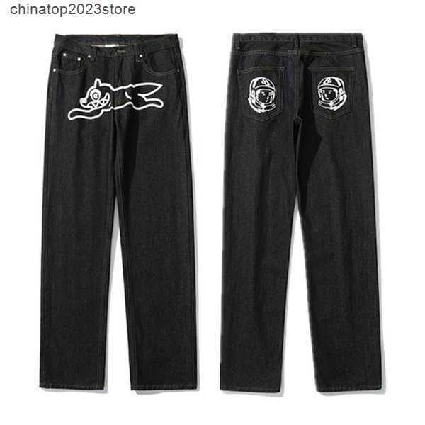 

men's jeans print designer streetwear men hip hop baggy pants y2k clothes straight loose goth denim trousers pantalones flying dog 15ij, Blue