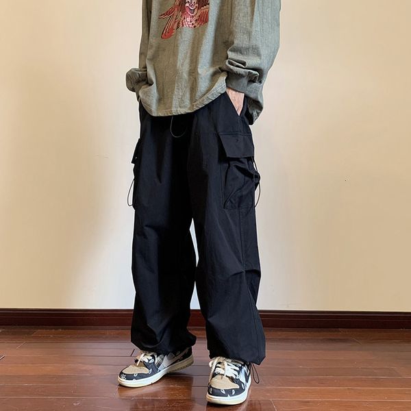 

men's pants cargo men streetwear hip hop elastic waist harem ankle length trousers black harajuku casual pocket women 230414