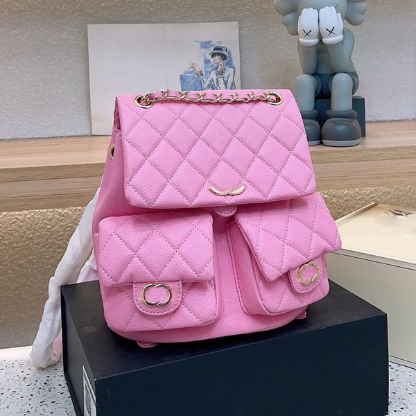 

23p woman vanity backpack style designer bag caviar leather gold metal hardware matelasse chain multi pochette luxury handbag clutch purse t