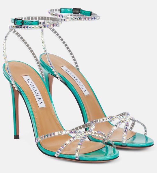 

summer luxury 23 aquazzuras dance pvc leather sandals shoes women crystal crossover straps high heels black lady sandalias party wedding dre