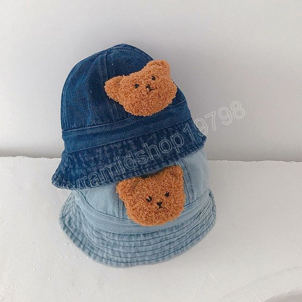

foldable baby denim bucket hat cartoon bear kids sun protection cap summer autumn infant toddler sunshade fisherman hat, Yellow