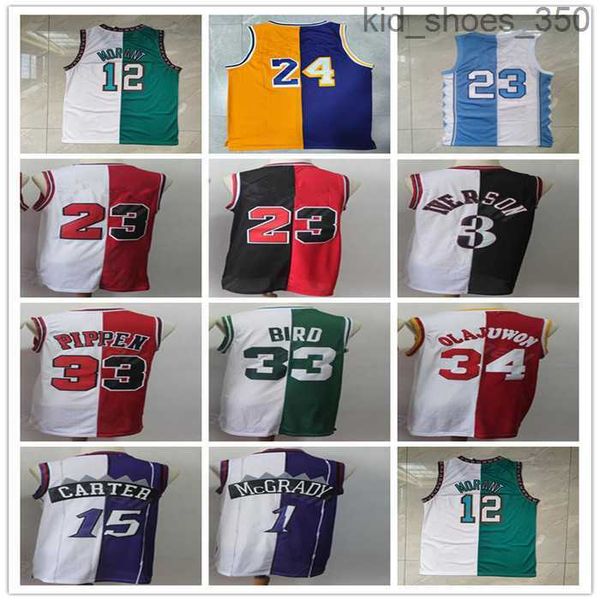 

retro split basketball jerseys two colors allen iverson pippen hakeem olajuwon tracy mcgrady vince carter larry ja morant mamba red black wh