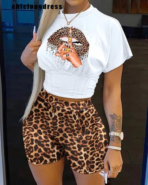 

dress summer street two piece set women fashion print tshirt shorts pants sports style two piece suit women, White