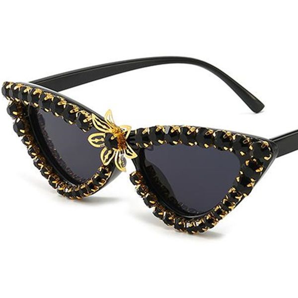 

new sunglasses women retro sun glasses cat eye anti-uv spectacles diamond eyeglasses flowers eyewear holiday ornamental, White;black