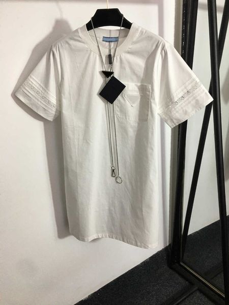 

23ss summer dresses womens designer clothing women dress letter chain belt chest pocket crewneck short-sleeved dress womens clothing, Black;gray