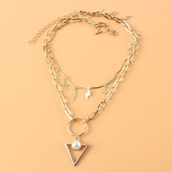 

alloy geometry pendant multilayer necklace entrepreneurship vintage simple lightning clavicle chain, Silver