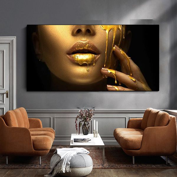 

large african woman face canvas art posters and prints golden lips canvas paintings on the wall art picture for living room