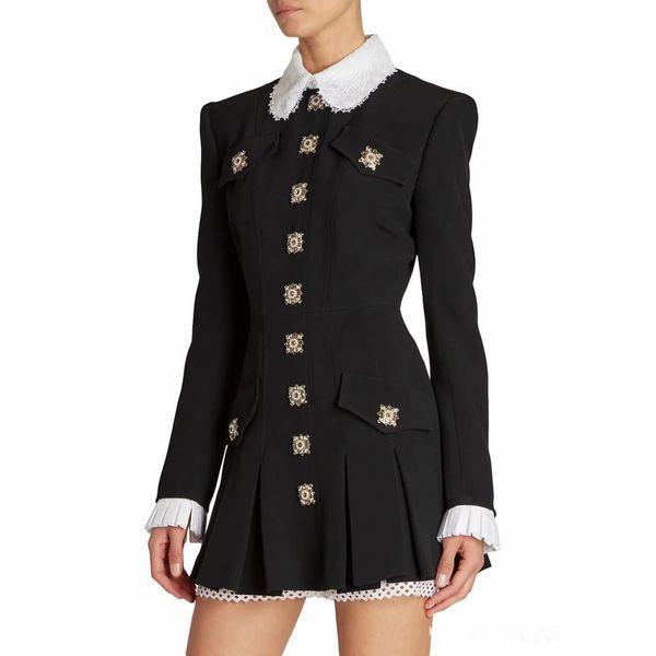 

fanncy dress lapel neck long sleeveb black gatered waist mini dress, Black;gray