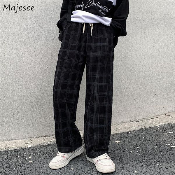 

pants spring casual plaid pants men wide leg vintage bf couple straight corduroy pantalones streetwear harajuku mopping oversize s3xl, Black